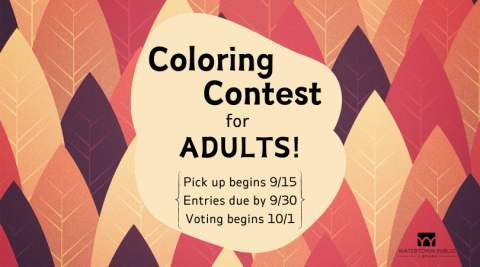 Animated fall colored tree background with text "Coloring Contest for Adults"