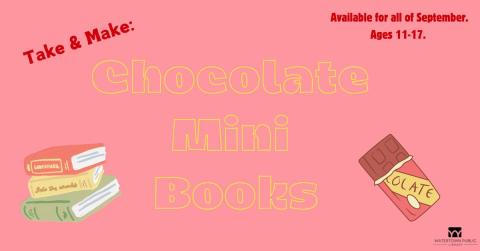 pink background with books, chocolate bar, etc