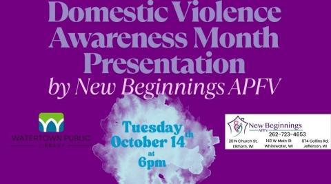 Purple background in honor of domestic violence awareness with a teal smudge outline for letters in honor of sexual assault awareness.