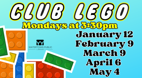 blue background, white and black lettering