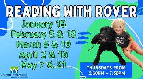 blue background, green and white lettering