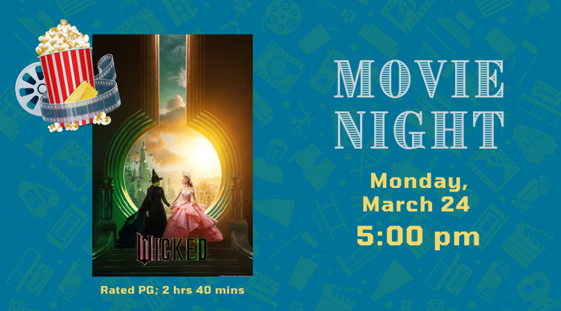 "Wicked" movie poster with popcorn clipart.