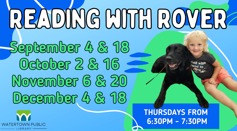 blue background, green and white lettering